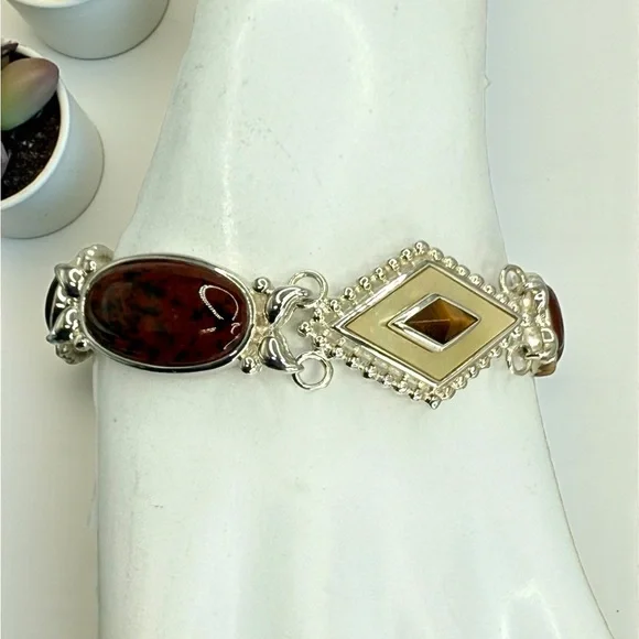 Whitney Kelly Sterling Silver Multi-Stone Beaded Frame Toggle Bracelet 7.5” - Picture 10 of 17